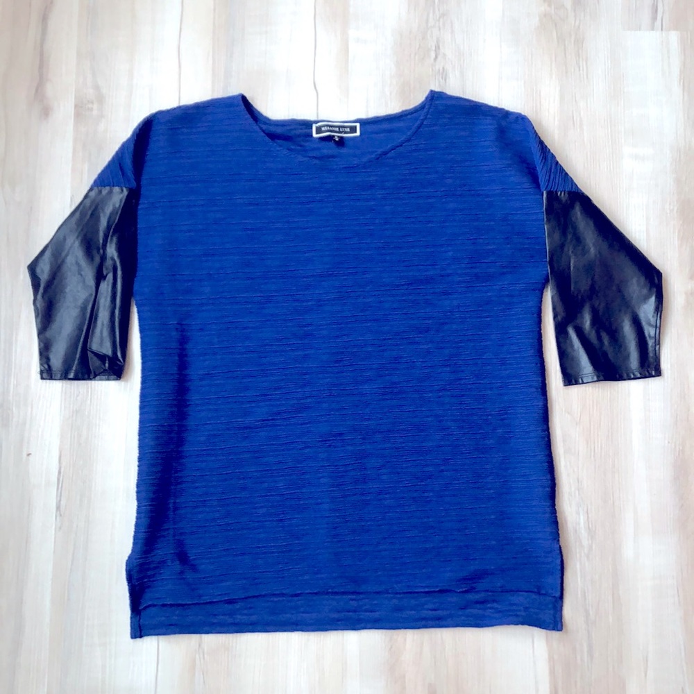 Melanie Lyne | faux leather sleeved stretch top
